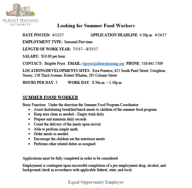 Looking for Summer Food Workers