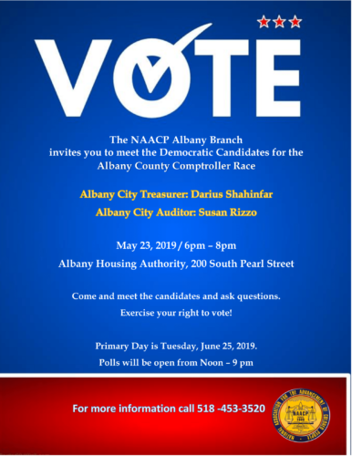 NAACP Albany County Comptroller race flyer